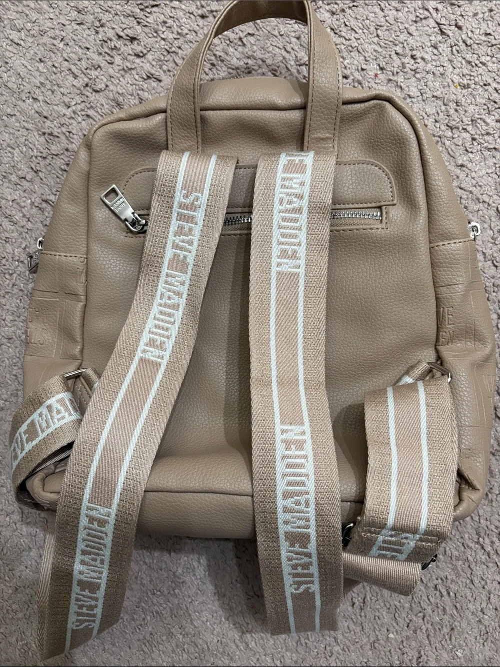Steve Madden Tan Embossed Logo Backpack